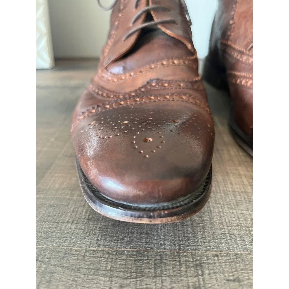 Mikekonos Mens 13 Brown Leather Wingtip Brogue Ankle Boots Made in Italy
